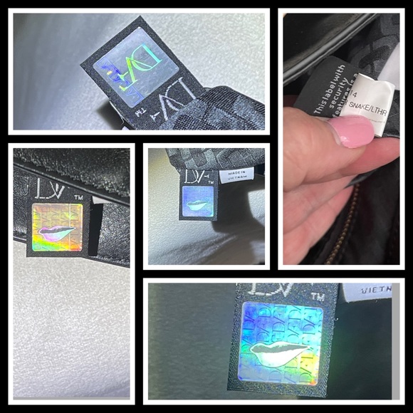 DVF Genuine Leather Snakeskin Print Satchel Bag - Black & Tan - Picture 16 of 16